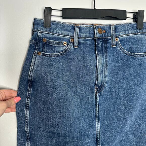 J. Crew Women’s‎ Medium Wash Midi Denim Pencil Skirt With Back Slit Size 2 - Picture 4 of 10